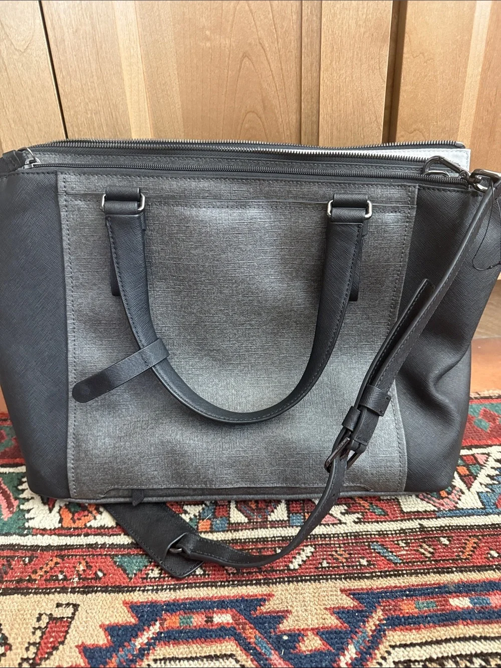Tumi Unisex Two-Tone Gray and Black Tote Bag